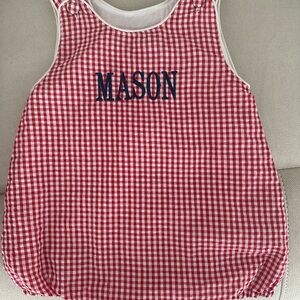 Red and White Gingham Boys Bubble - Mason